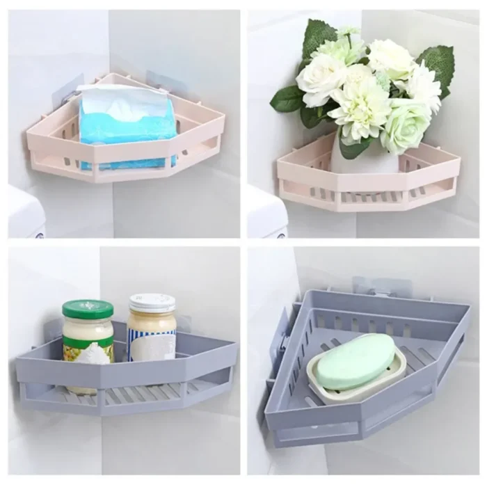 Creative Traceless Plastic Bathroom Kitchen Storage Rack Organizer Bathroom Hollow Corner Shelf Shampoo Holder Home Accessories - Image 2