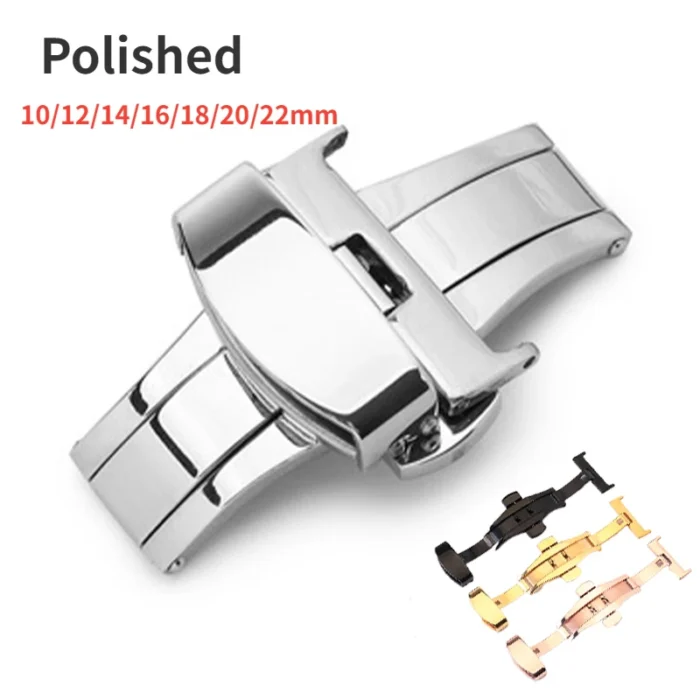 10/12/14/16/18/20/22mm Stainless Steel Strap Buckles Butterfly Buckle Polished Button Watchbands Clasp Watch Accessories - Image 1