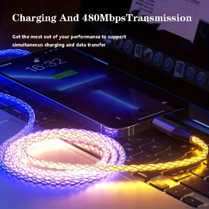 120W 7A Fast Charging Data Cable RGB Light Cable USB Type C For Iphone14 15 Xiaomi K50 Samsung Huawei P50 Phone USB Charge Cord - Image 3