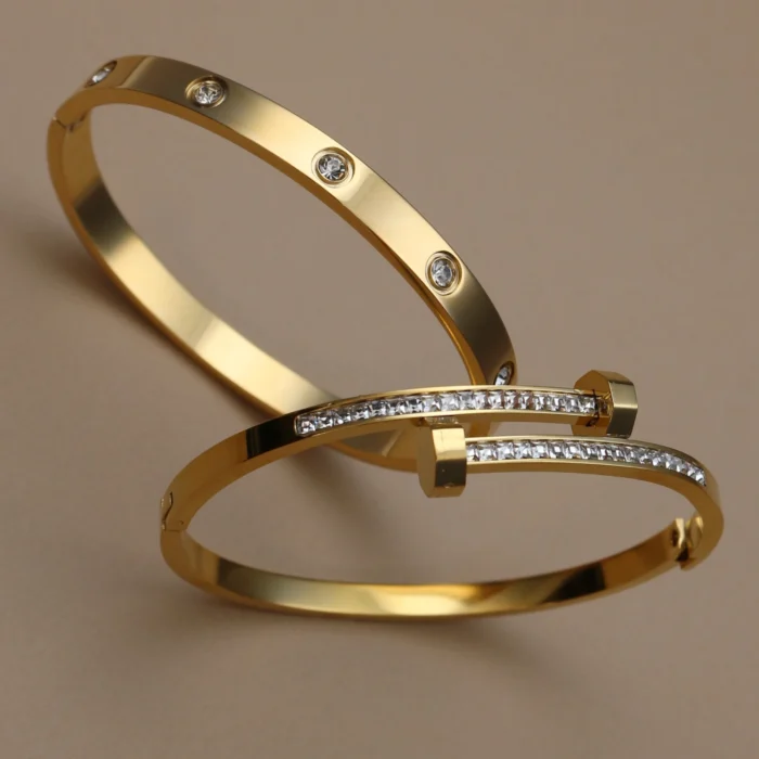 02Fashion Cross Crystal Design Stainless Steel Gold Color Stacking Bracelet Women's Jewellery Bangle For Daily Wear Party Gifts. - Image 5