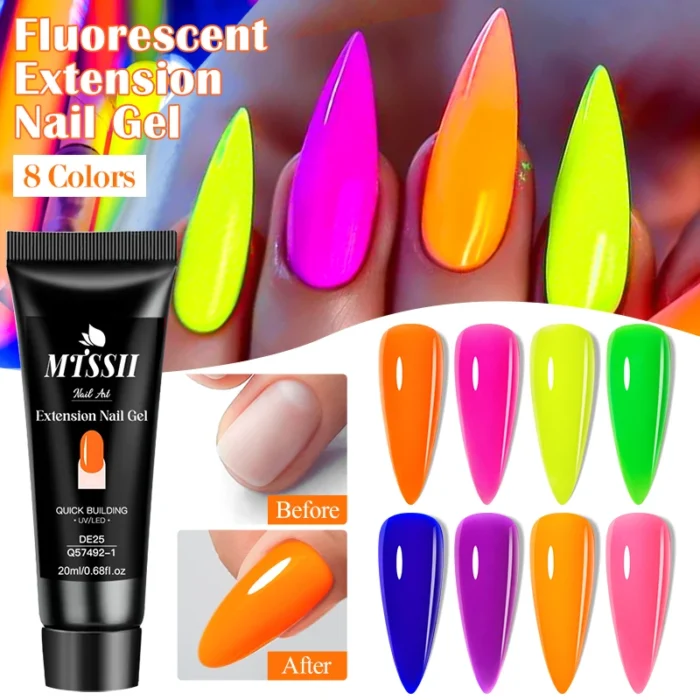 20ml Neon Nude Poly Nail Extension Gel Bright Fluorescent Gel Pink Green Quick Building Nail Semi Permanent Finger Varnish - Image 3