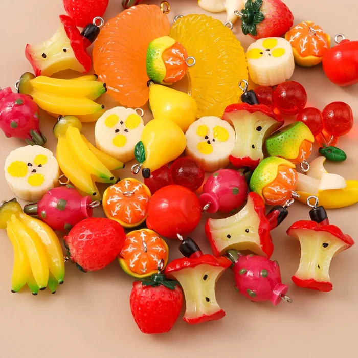 Leslie 10pcs Cute Resin 3d Fruit Apple Banana Mango Orange Cherry Strawberry Charms for Jewelry Making DIY Earrings Key chains - Image 3