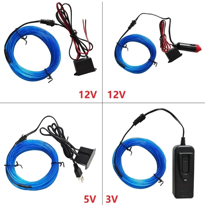 10m/5m/3m/1m 3V Battery 5V USB 12V Neon Glow EL Wire Rope with Adapter Flexible LED Strip for Car Party Dance Atmosphere Decor - Image 6