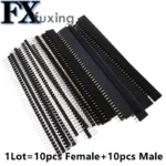 20pcs 10 pairs 40 Pin 1x40 Single Row Male and Female 2.54 Breakable Pin Header PCB JST Connector Strip For Black