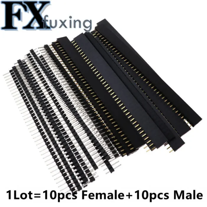 20pcs 10 pairs 40 Pin 1x40 Single Row Male and Female 2.54 Breakable Pin Header PCB JST Connector Strip For Black - Image 1
