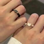2pcs Natural Moonstone Obsidian Rings Beads Minimalist Ring Cute Black White Cat Ring Women Men Party Accessories Jewelry - Image 3