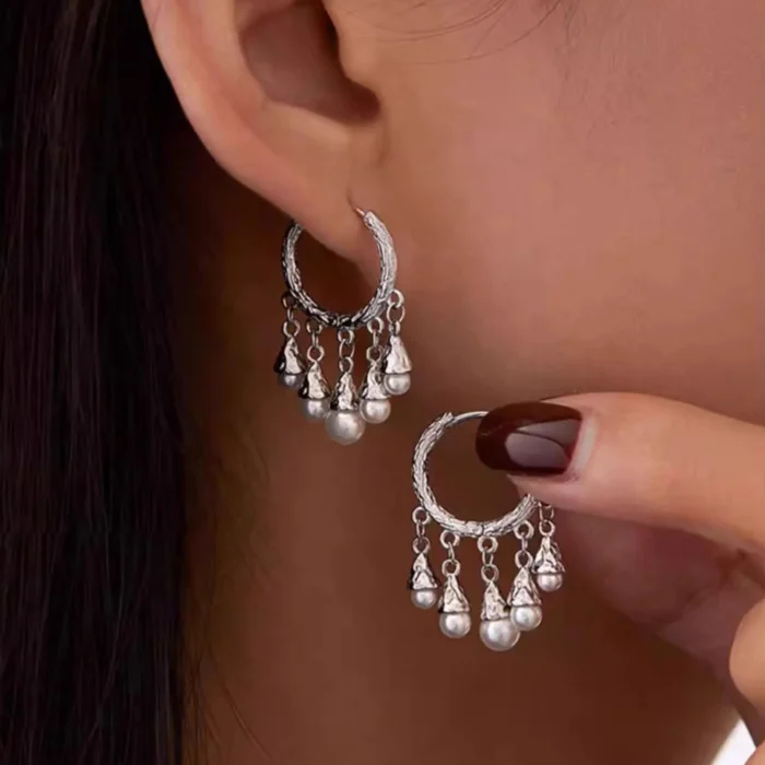 New 925 Sterling Silver Hoop Earrings Pearl Droplet Irregular Vintage Punk For Women Girl Gift Jewelry Dropshipping Wholesale - Image 1