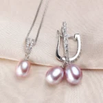 YWYC Horseshoe 8-9mm Rice Freshwater Pearl Earrings&Necklaces Jewelry Set for Women 925 Sterling Silver 45cm Pendant Necklace - Image 5