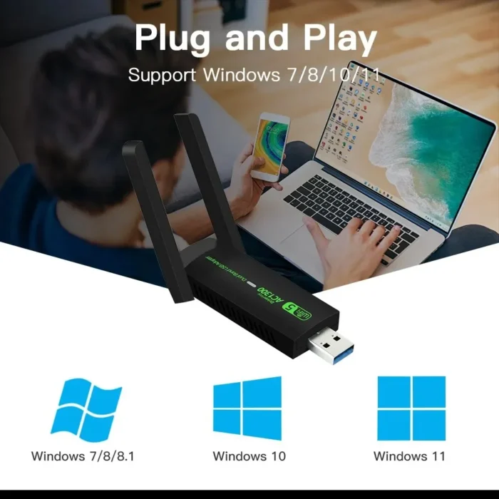 USB 3.0 WiFi Adapter 1300Mbps Network Card Dual Band 2.4G/5GHz Bluetooth 4.2 Wireless Receiver Transmitter For Desktop Laptop PC - Image 6