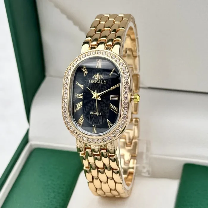 Ladies' Watches Fashionable Luxury Wrist Watch Diamond Encrusted Oval Roman Numeral Dial Quartz Watch Women's Clock - Image 6