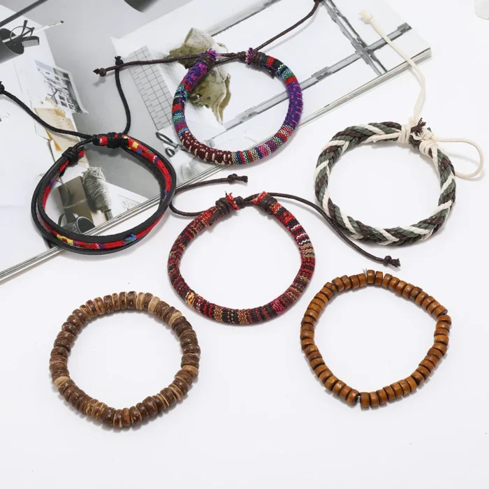 Bohemian Leather Bracelet Men Hand-woven Bracelet Men's Wooden Bead Bracelet Bracelet for Men Charm Bracelet Mens Jewellery - Image 5
