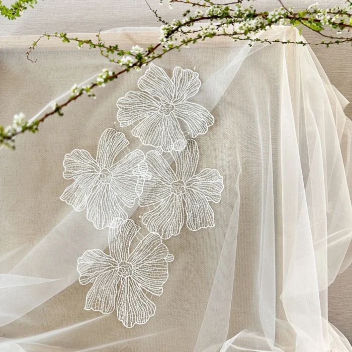 5Pcs White Flower Lace Patches Applique For Bridal Wedding Dress Handmade Flowers Repair Sewing Accessories - Image 4