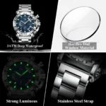 POEDAGAR Luxury Watch For Men Calendar Luminous Waterproof Man Clock Male Chronograph Stainless Steel Men's Quartz Watches Reloj - Image 4