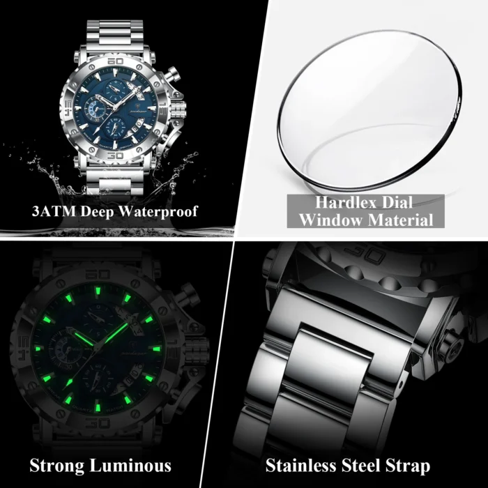 POEDAGAR Luxury Watch For Men Calendar Luminous Waterproof Man Clock Male Chronograph Stainless Steel Men's Quartz Watches Reloj - Image 4