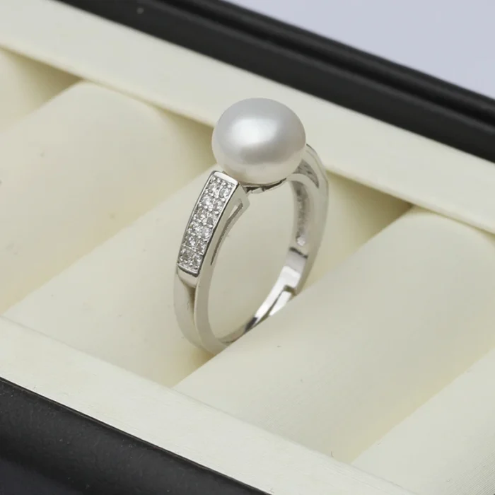Genuine Freshwater Adjustable Pearl Rings For Women,925 Sterling Silver Open Ring With Real Pearl Mom Wife Birthday Gift White - Image 1