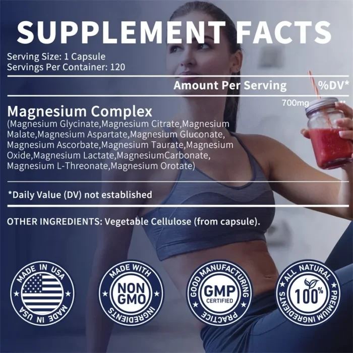 Magnesium Complex Capsules - Bone & Heart Health Supplement, Glycine, Citrate, Malate, Aspartate, Gluconate, Ascorbate, Taurine - Image 2
