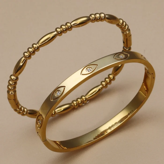 XCB-017 Fashion Stacking Stainless Steel Crystal Charm Gold Color Bracelet Women's Jewellery Bangle Party Gift - Image 1