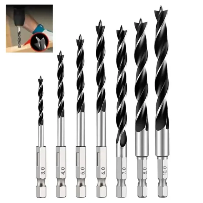 5PCS 4/5/6/8/10mm Three-pointed Woodworking Drill 1/4" Hex Shank Power Tool Reaming Drill Bit Durable High Carbon Steel - Image 4