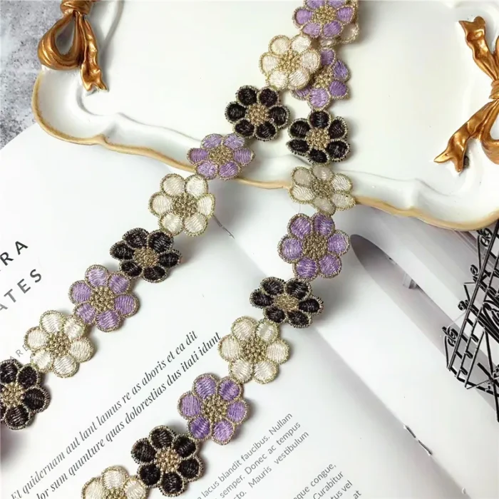 2CM Wide Luxury Polyester Embroidered Colored Flowers Lace Trim Ribbon Dress Collar Headwear Hats Bags Clothing DIY Sewing Decor - Image 4