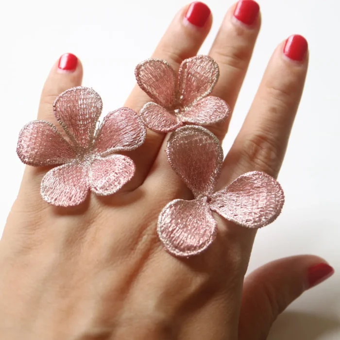 9pcs DIY 3D flower pink embroidered Patches for clothing Embroidery lace appliques bags decorative parches badge - Image 5