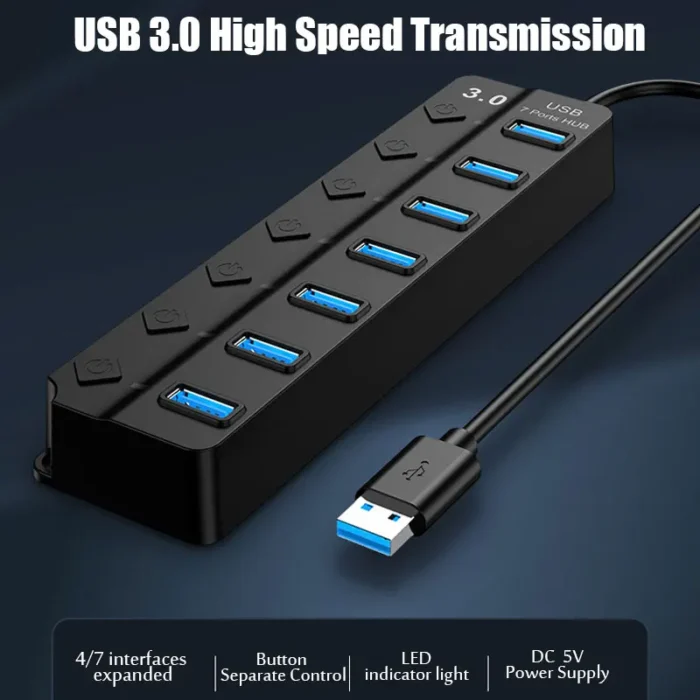 USB 3.0 Power Adapter 4/7 Port Multi USB Splitter Hub USB Hub 2.0 USB Multiple Expander Switch 30CM Cable Hub Docking Stations - Image 2