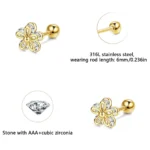 1 pair of everyday everything sweet earrings, double shiny zircon flower earrings for women and girls - Image 2