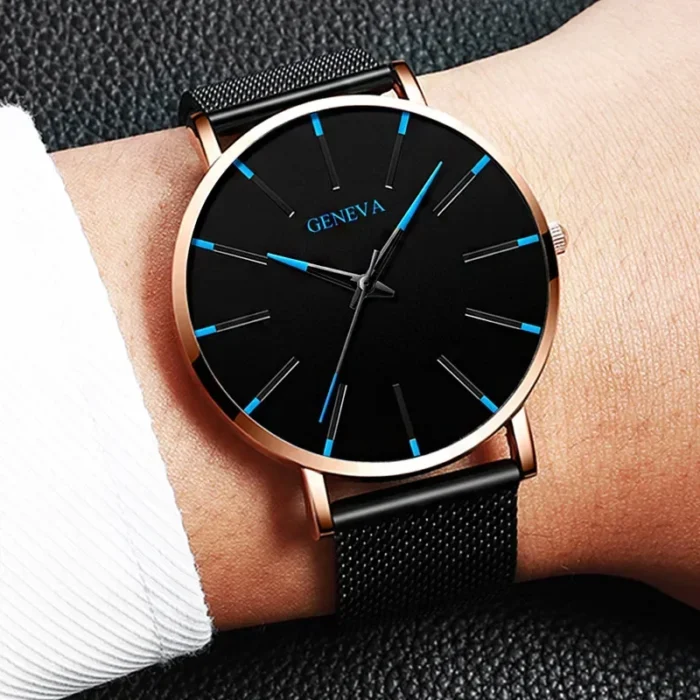 2024 New Mens Fashion Watches Luxury Ultra Thin Stainless Steel Mesh Strap Quartz Watch Rose Gold Men Watch Gifts Reloj Hombre - Image 3