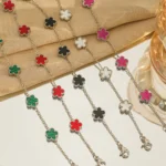 Silver Gold Color New Design Plant Five Leaf Flower Bracelet Single sided Plum Blossom Stainless Steel Jewelry Women's Pentalobe