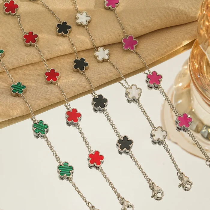 Silver Gold Color New Design Plant Five Leaf Flower Bracelet Single sided Plum Blossom Stainless Steel Jewelry Women's Pentalobe - Image 1