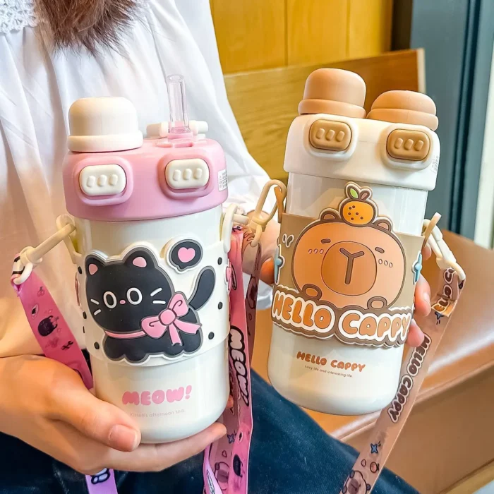 Capybara Double Drink Stainless Steel Tumblers Coffee Mug Kids Thermos Mug Portable Outdoor Flask Water Bottle With Straw - Image 4