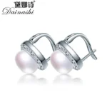 Dainashi High Quality 925 Sterling Silver Zircon Earrings Genuine Natural Freshwater Pearl Stud Earrings for Women