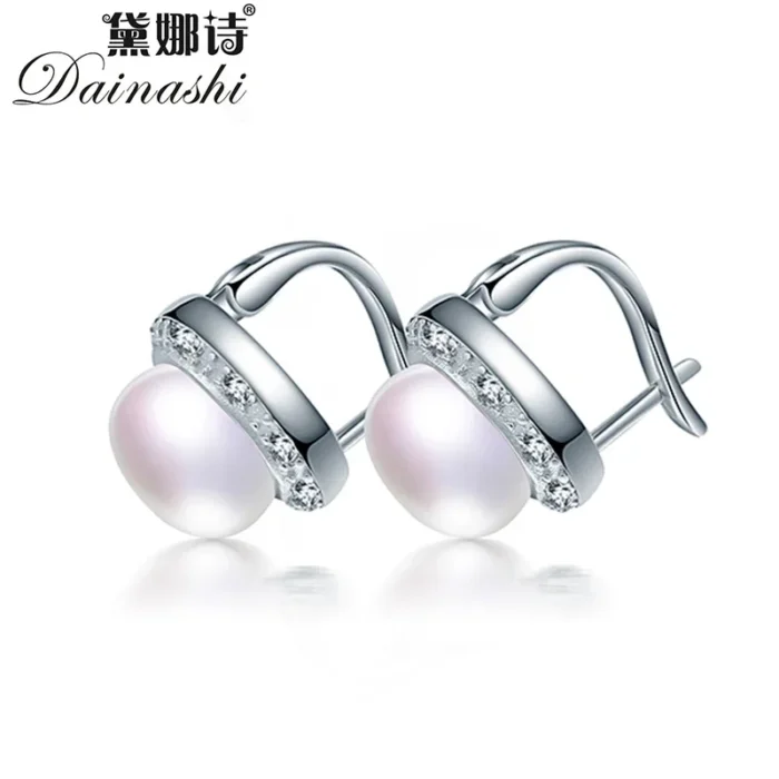Dainashi High Quality 925 Sterling Silver Zircon Earrings Genuine Natural Freshwater Pearl Stud Earrings for Women - Image 1