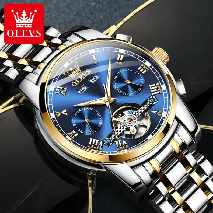 OLEVS 6607 Luxury Automatic Watch for Men Hollow Out Skeleton Men's Wristwatch Waterproof Watches Original Mechanical Hand Clock - Image 4
