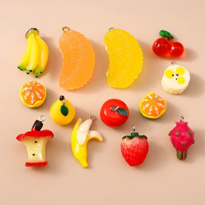 Leslie 10pcs Cute Resin 3d Fruit Apple Banana Mango Orange Cherry Strawberry Charms for Jewelry Making DIY Earrings Key chains - Image 4