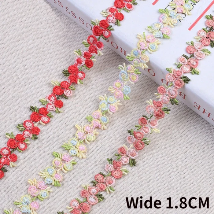1.8CM Wide Colorful Cotton Embroidered 3d Flowers Wedding Lace Fabric Ribbon Dress Collar Neckline Headwear Sewing DIY Crafts - Image 1