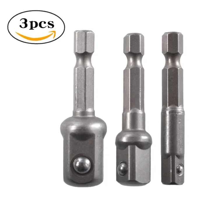 3Pcs Impact Socket Adapter 1/4 3/8 1/2 Inch Nut Driver Sockets Hex Shank Extension For Screwdriver Handle Tool - Image 1