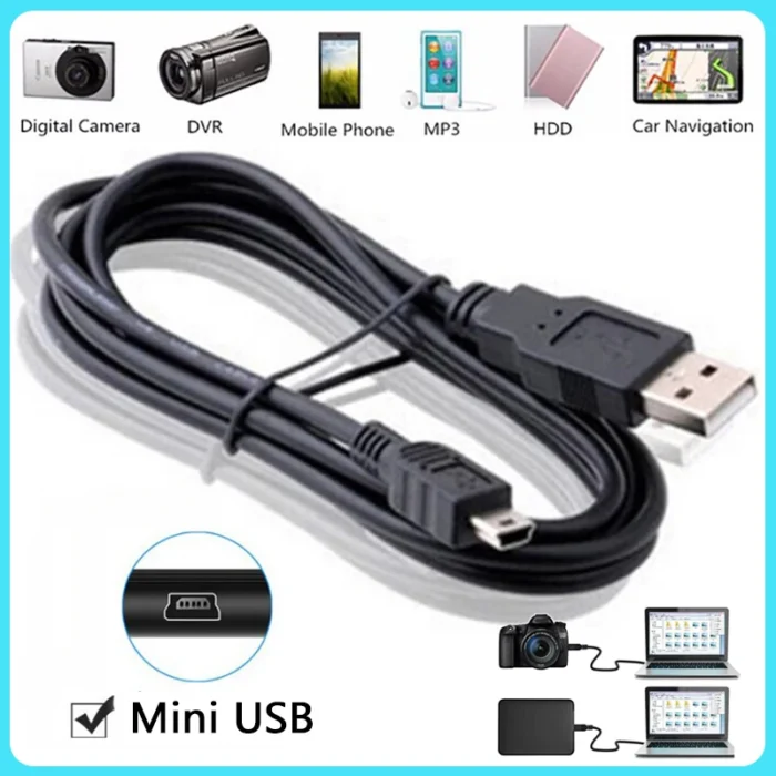 【Fast Delivery】Mini USB Cable 0.5M 1M 1.5M 2M 3M Mini USB Charger Data Cable 480Mbps 5 Pin B For Camera/Phones/Mp3/Mp4 - Image 1