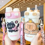 Capybara Double Drink Stainless Steel Tumblers Coffee Mug Kids Thermos Mug Portable Outdoor Flask Water Bottle With Straw - Image 3