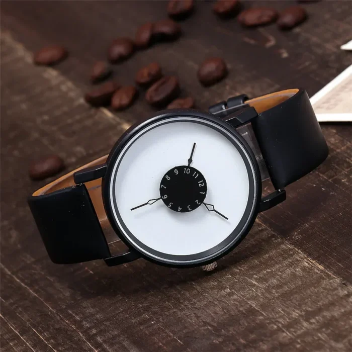 Popular New Concept Personality Reverse Pointer Women and Man Watch Version Simple Black White Couple Belt Quartz Wristwatch - Image 1