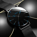 2024 New Mens Fashion Watches Luxury Ultra Thin Stainless Steel Mesh Strap Quartz Watch Rose Gold Men Watch Gifts Reloj Hombre - Image 4