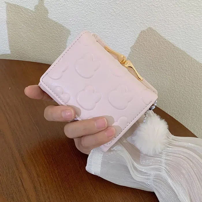 Korean Style Cute Student Wallet - Cute Rabbit & Pom Fold Coin Purse & Card Holder Short Zero Wallet - Image 1