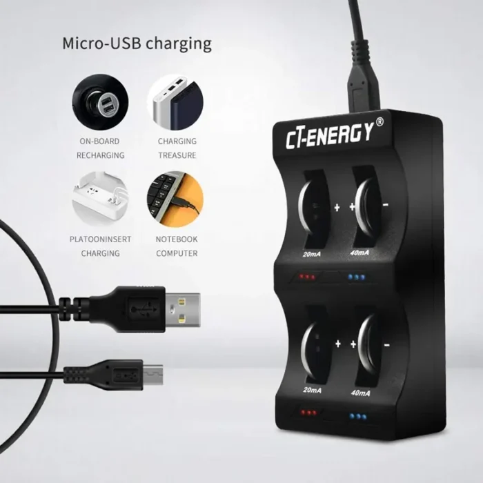 4 Slot Button Battery Charger 3.6V & USB Interface for LIR2032/2025/2016/1632/1620/2477/2430/2440/2450 - Image 4