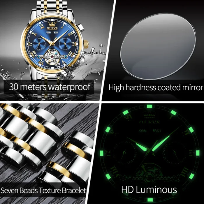 OLEVS 6607 Luxury Automatic Watch for Men Hollow Out Skeleton Men's Wristwatch Waterproof Watches Original Mechanical Hand Clock - Image 6