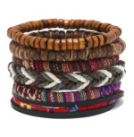 Bohemian Leather Bracelet Men Hand-woven Bracelet Men's Wooden Bead Bracelet Bracelet for Men Charm Bracelet Mens Jewellery - Image 2