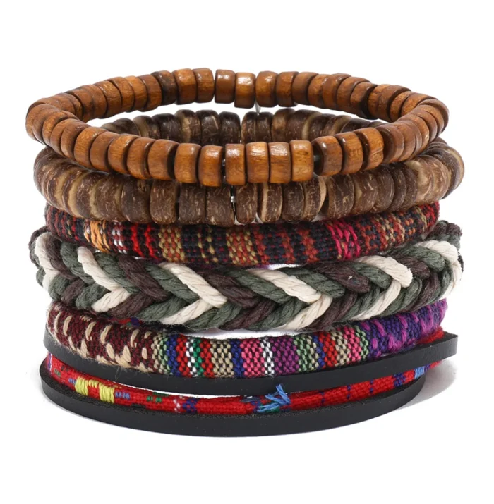 Bohemian Leather Bracelet Men Hand-woven Bracelet Men's Wooden Bead Bracelet Bracelet for Men Charm Bracelet Mens Jewellery - Image 2