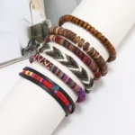 Bohemian Leather Bracelet Men Hand-woven Bracelet Men's Wooden Bead Bracelet Bracelet for Men Charm Bracelet Mens Jewellery - Image 4
