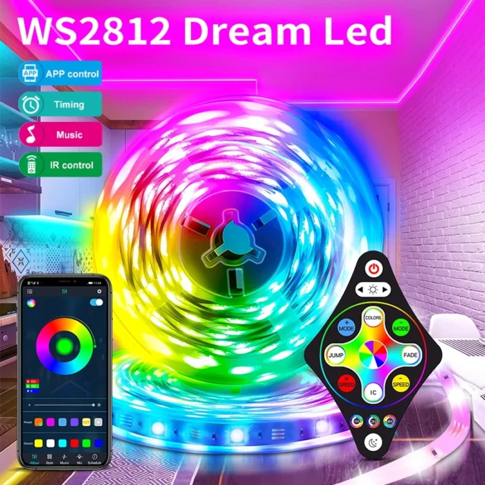 WS2812 Dream LED Strip Lights APP Control Tape Full Set With Power Supply+remote RGB Smart Led Light Bedroom Decoration - Image 1