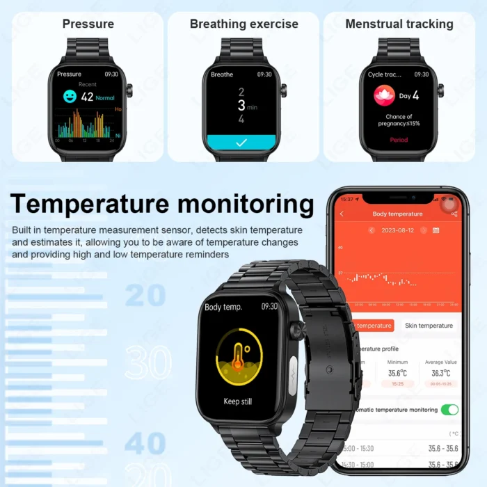LIGE 2025 New AI Healthy Diagnosis Blood Lipid Uric Acid Blood Pressure Smart Watch Men ECG+PPG Bluetooth Call Health Smartwatch - Image 4