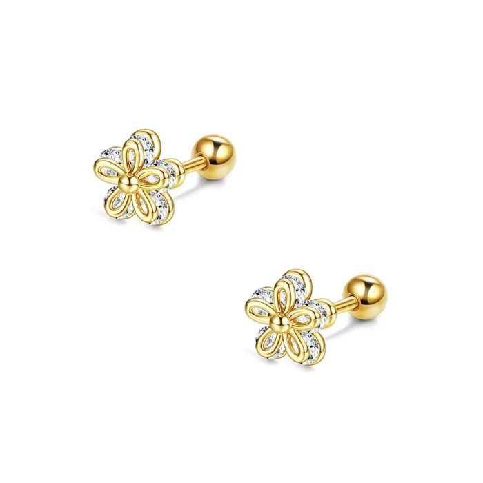 1 pair of everyday everything sweet earrings, double shiny zircon flower earrings for women and girls - Image 1