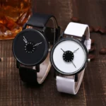 Popular New Concept Personality Reverse Pointer Women and Man Watch Version Simple Black White Couple Belt Quartz Wristwatch - Image 2